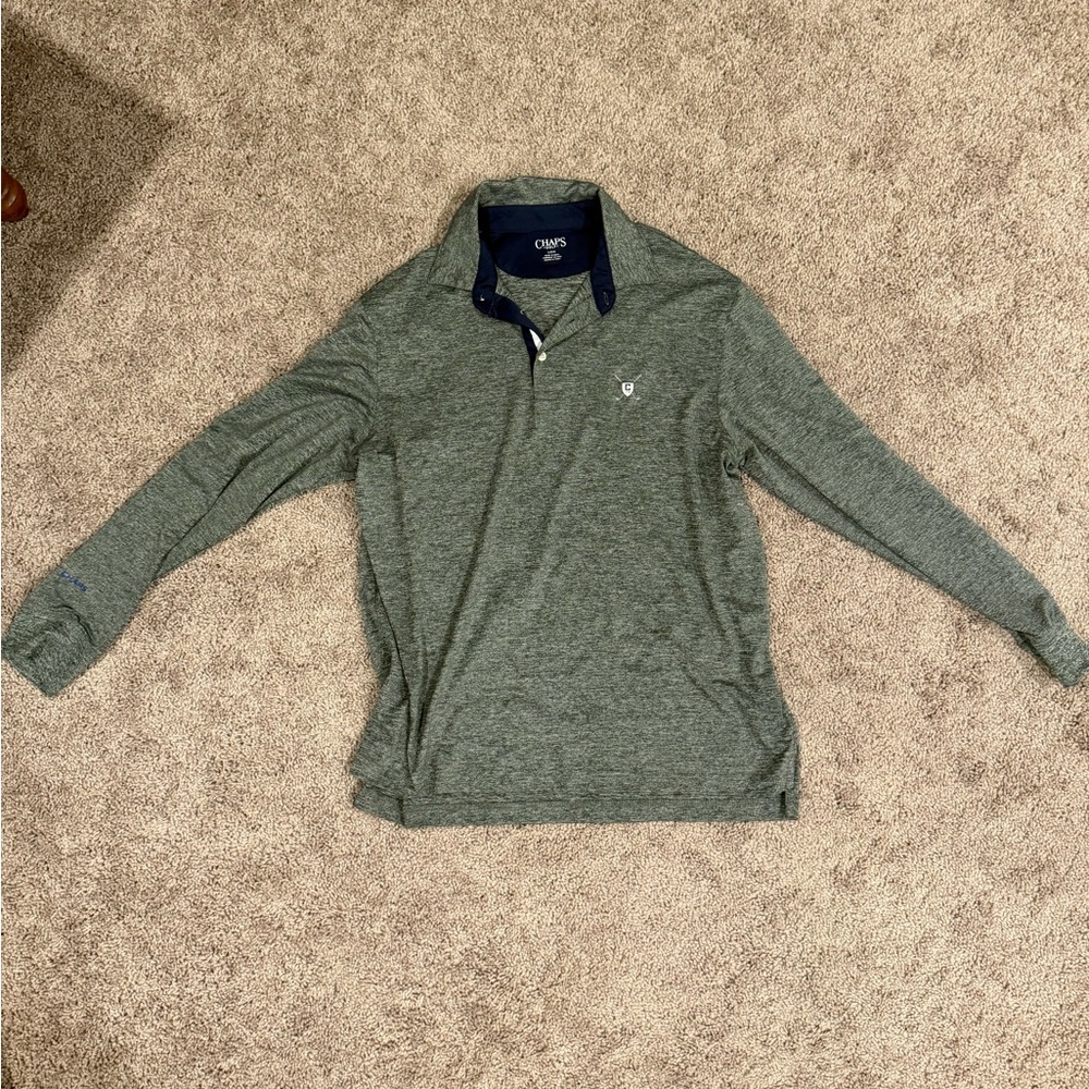 Chaps Men's Gray Long Sleeve Polo Shirt